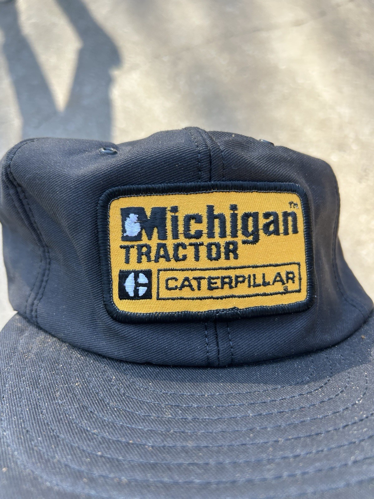 Michigan tractor Caterpillar black corduroy hat Louisville Mfg Co Vintage