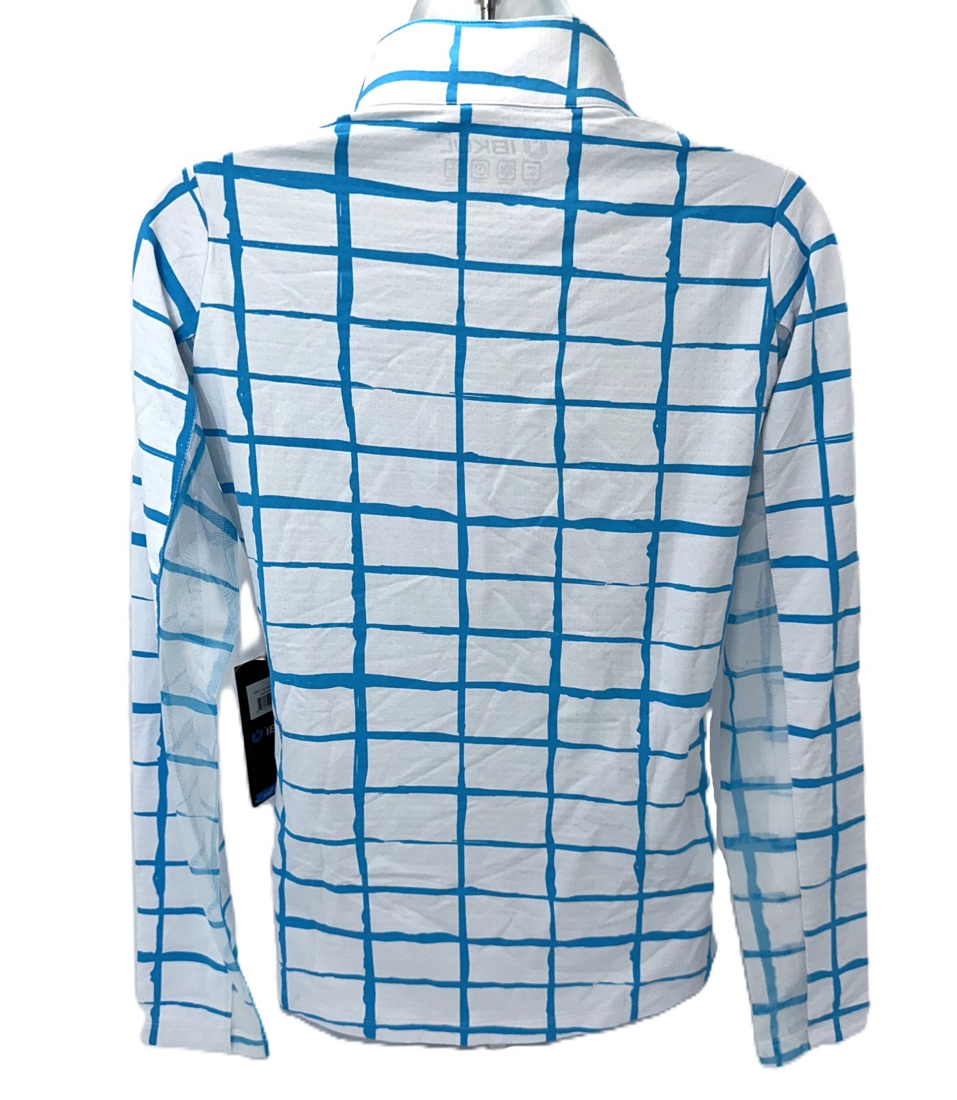 $101 IBKUL Women’s Cordova Print Long Sleeve Mock Neck Top-White/Turq-XSmall-New
