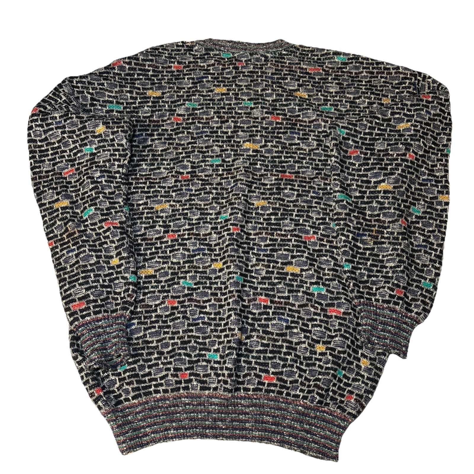 Mondo di Marco Sweater Mens Large Black Brick Colorful Knit Made Italy Vintage
