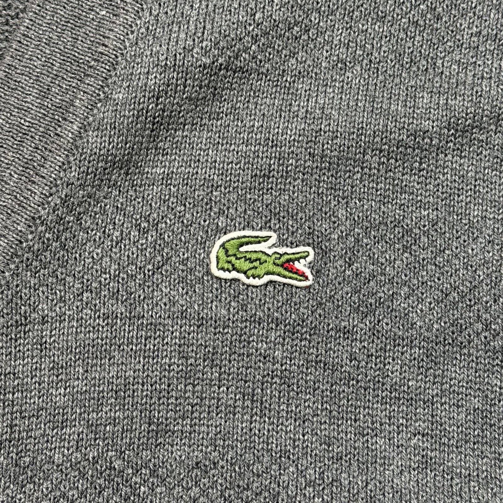 Lacoste Gray Cardigan Button Front Sweater Men’s Sz 6 XL Strip Pattern