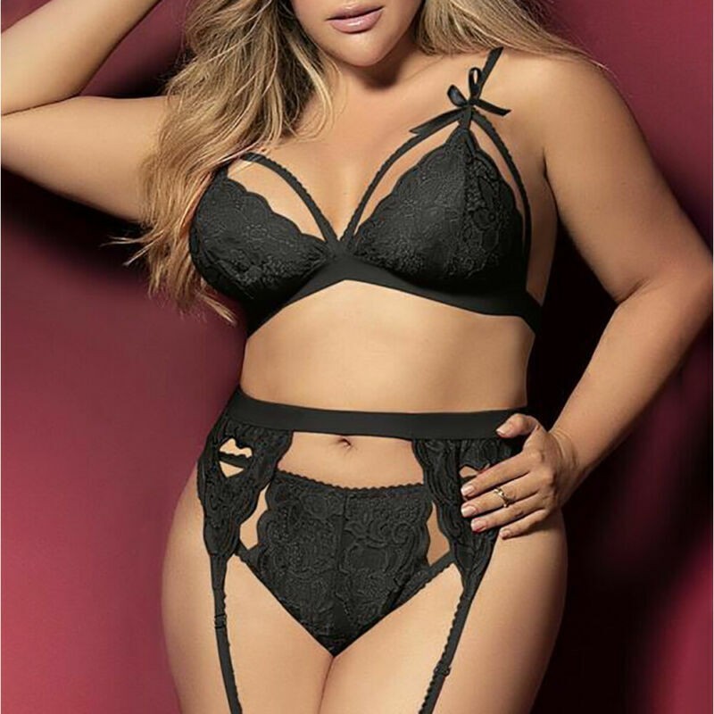 3PCS Plus Size Women Sexy Bra Thong Suspender Garter Belt Lingerie Set Underwear