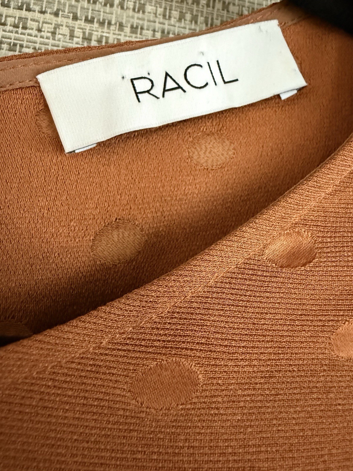 RACIL Copper Swiss Dot Silk-Blend Blouse Elegant Jewel Keyhole Back Size Small