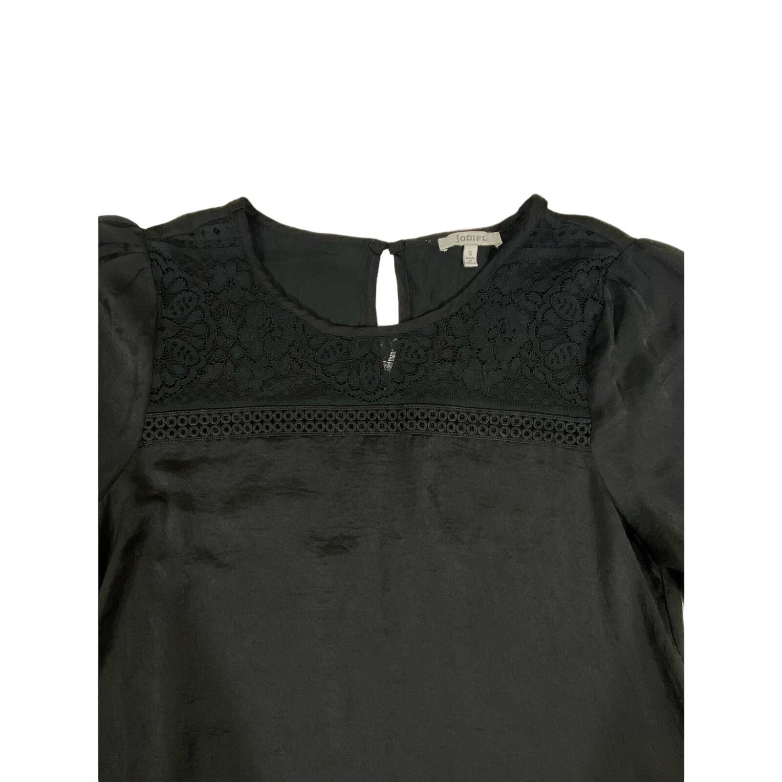 Jodifl Womens Blouse Size Small Black Boho Lace Balloon Sleeve Keyhole Peasant