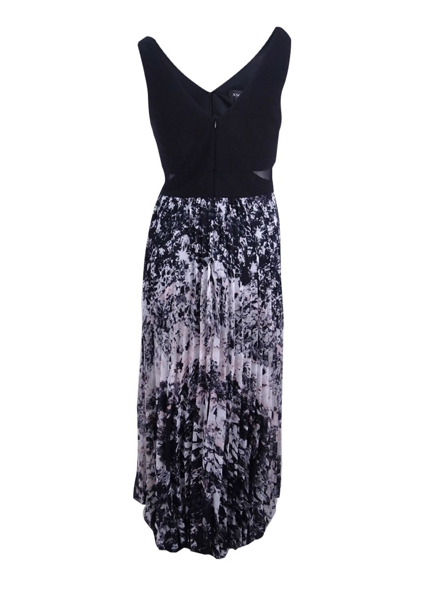 Xscape Women’s Plus Size Printed Pleated Chiffon Gown (14W, Black/White/Pink)
