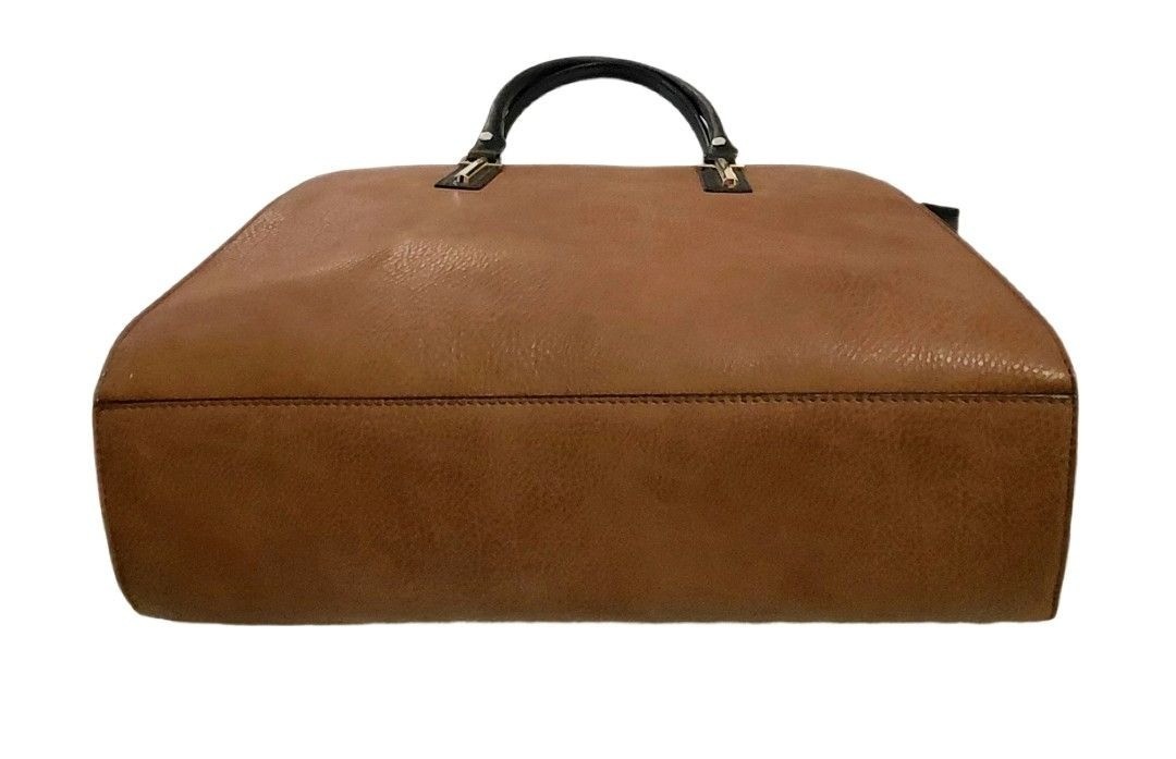 Call It Spring Structured Tote Bag Camel Tan Faux Leather Black Handles Gold Har