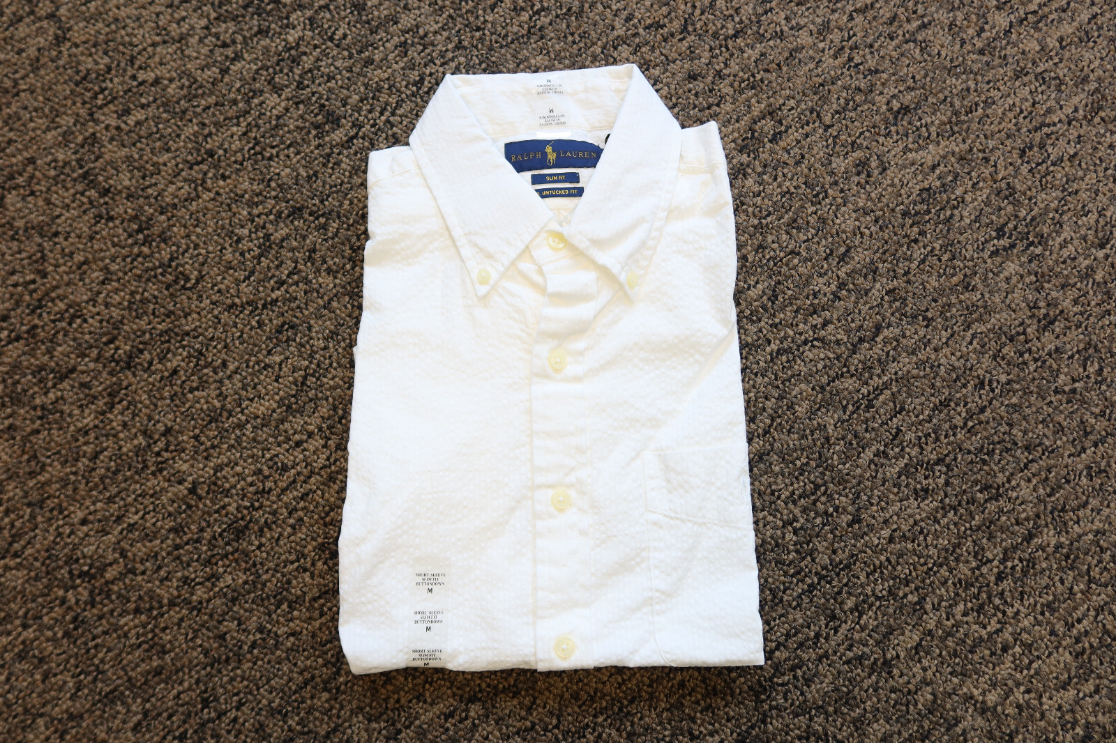 New Ralph Lauren Men’s Slim Fit Untucked Seersucker Button Down Shirt – MEDIUM