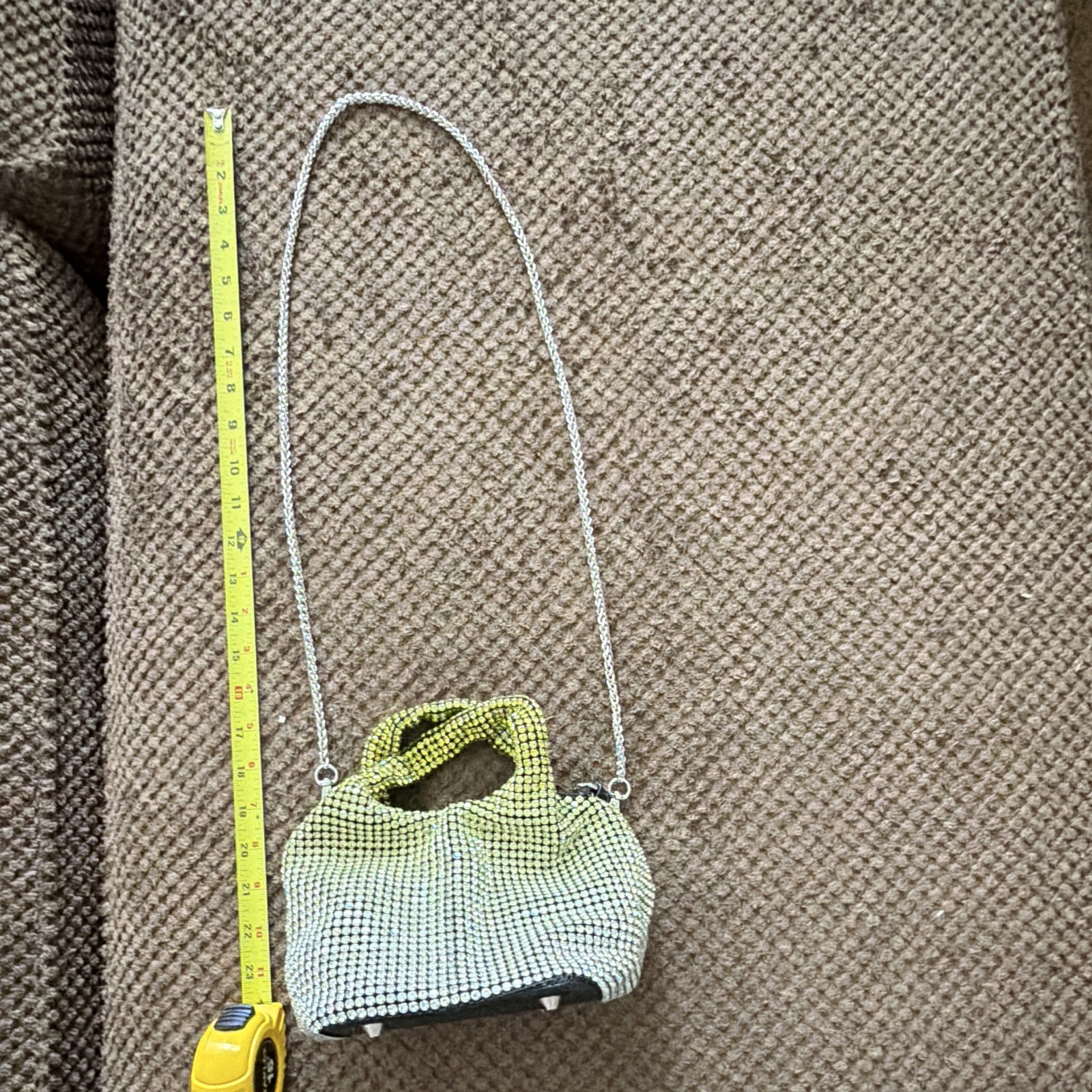 Rhinestone Silver/Yellow Mini Top Handle Satchel Detachable Strap magnet close