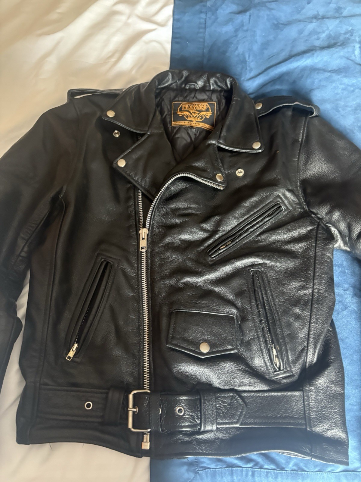 Milwaukee Leather Men’s Biker Motorcycle Jacket Black Brando Cowhide Size M