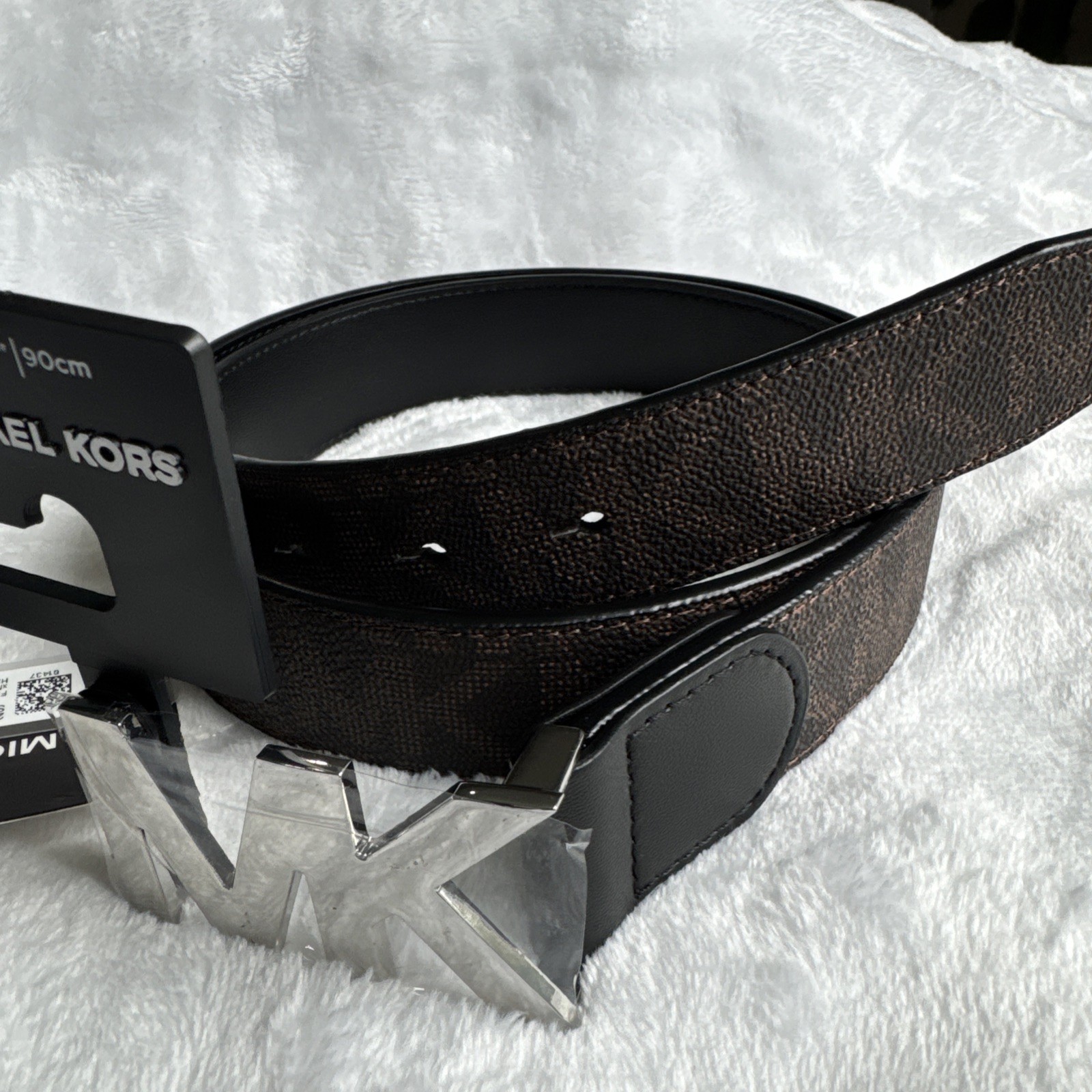 ORIGINAL Michael Kors Men’s Black/Brown Logo Buckle Dress Belt Size 36 NEW