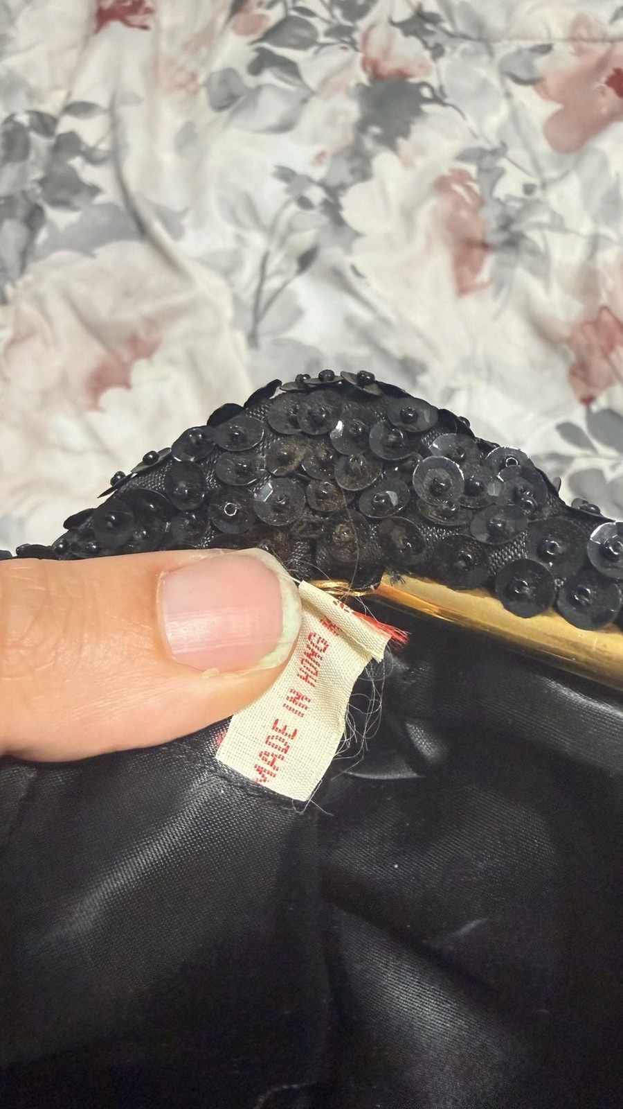 Vintage 1960s Black Beaded and Sequin Fringe Evening Bag Made in Hong Kong