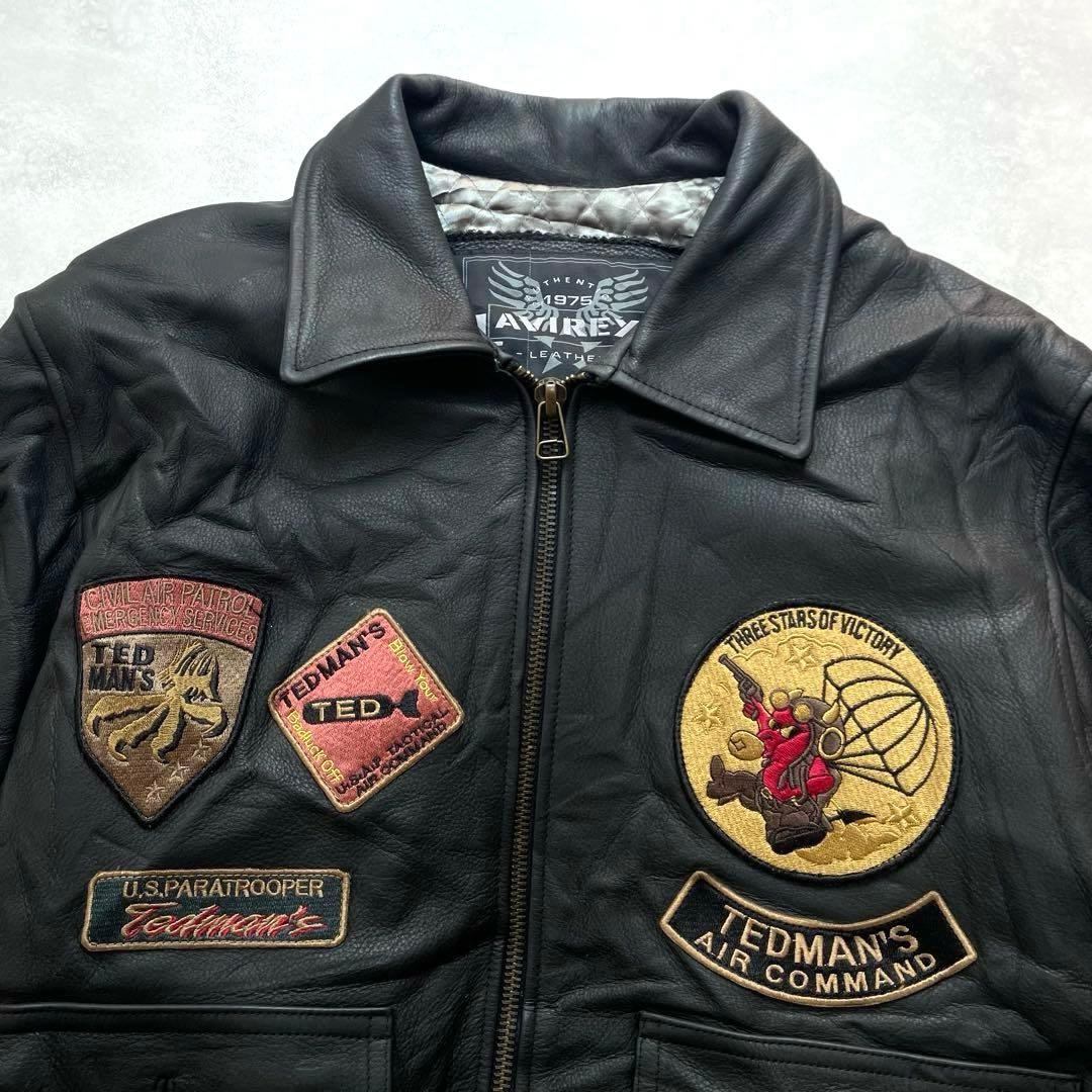 AVIREX TEDMAN leather Jacket Blouson Coat Men Size L Black Genuine
