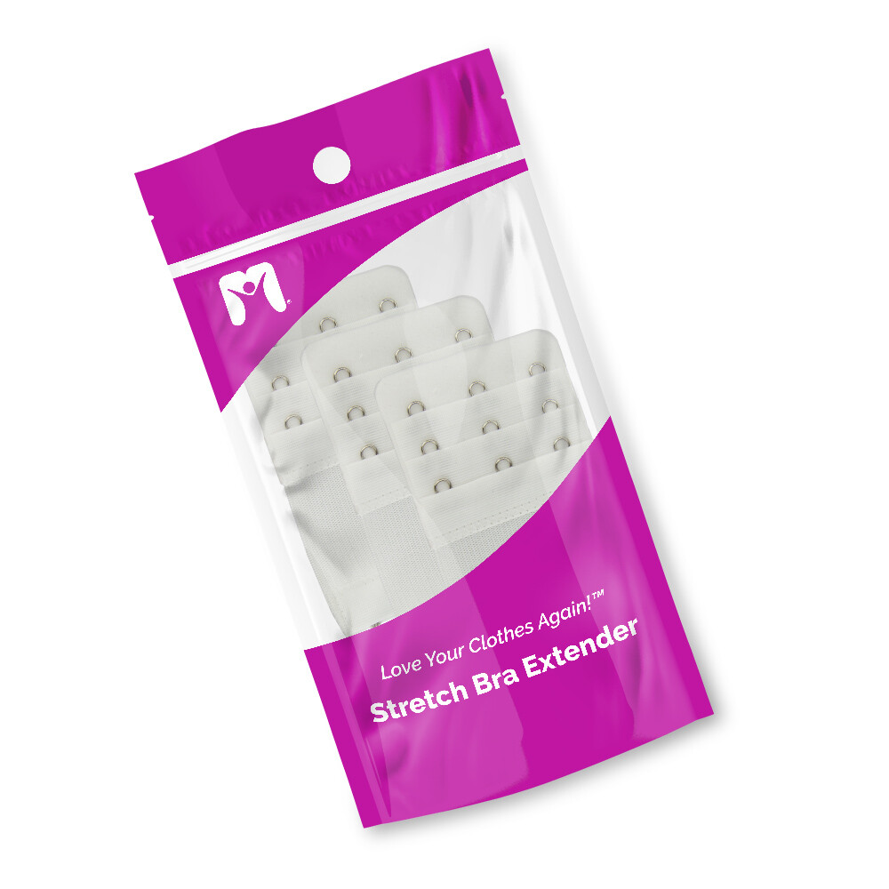 More of Me to Love Stretch Bra Extender 3-Pack, White, 2/3/4-Hook Style, Elastic