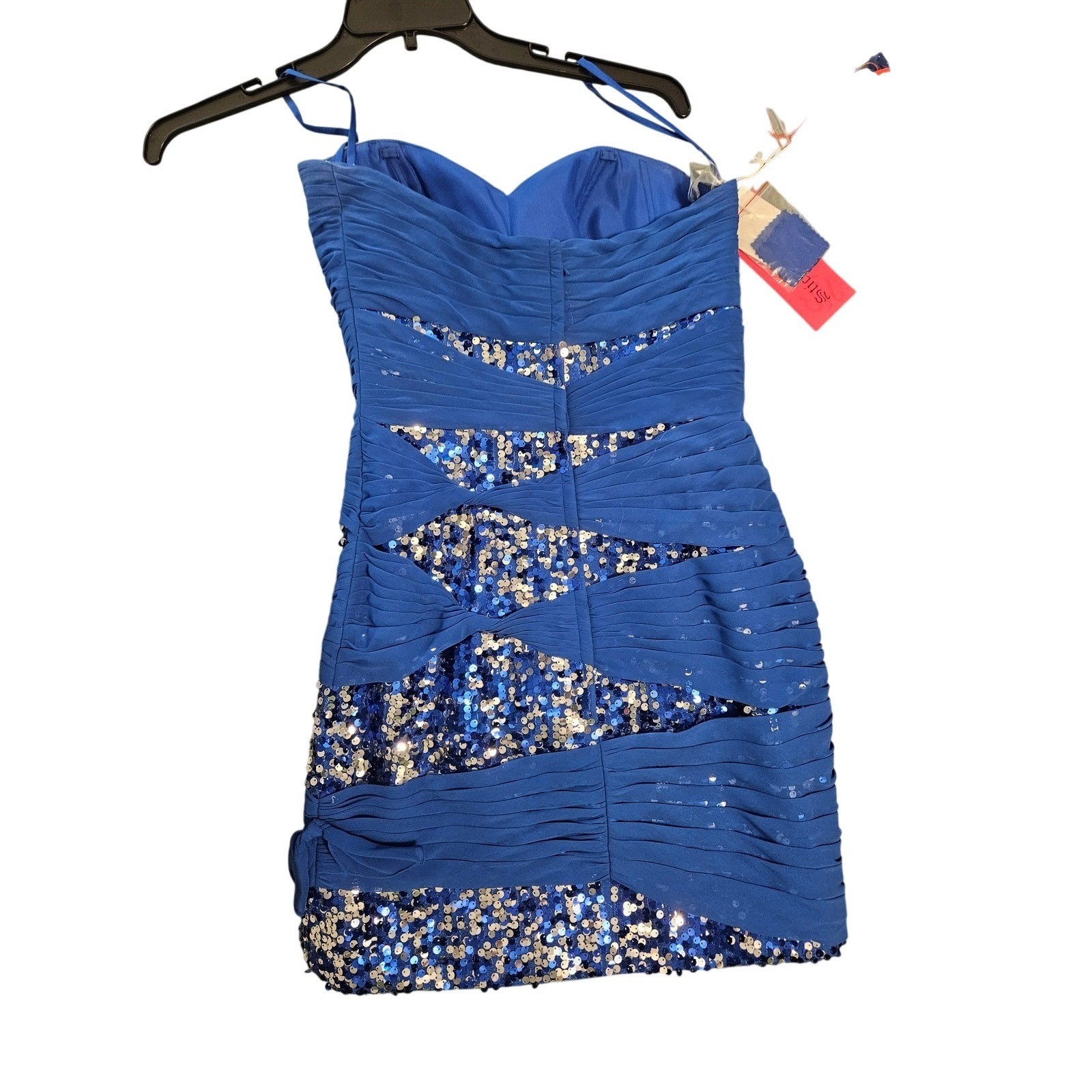 Mori Lee Madeline Gardner Blue Sequin Chiffon Bow Cocktail Dress Mini NWT