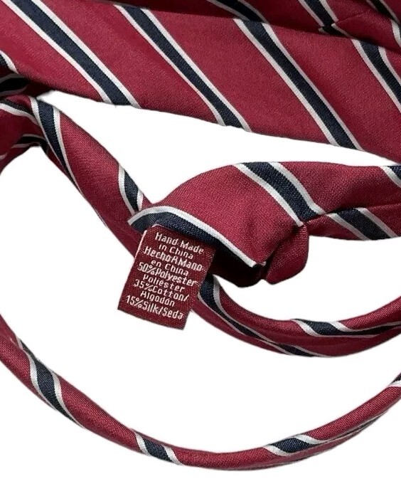 PENGUIN Men’s Polyester Cotton Silk Tie LUXURY Red Black Striped W:2.2″ EUC