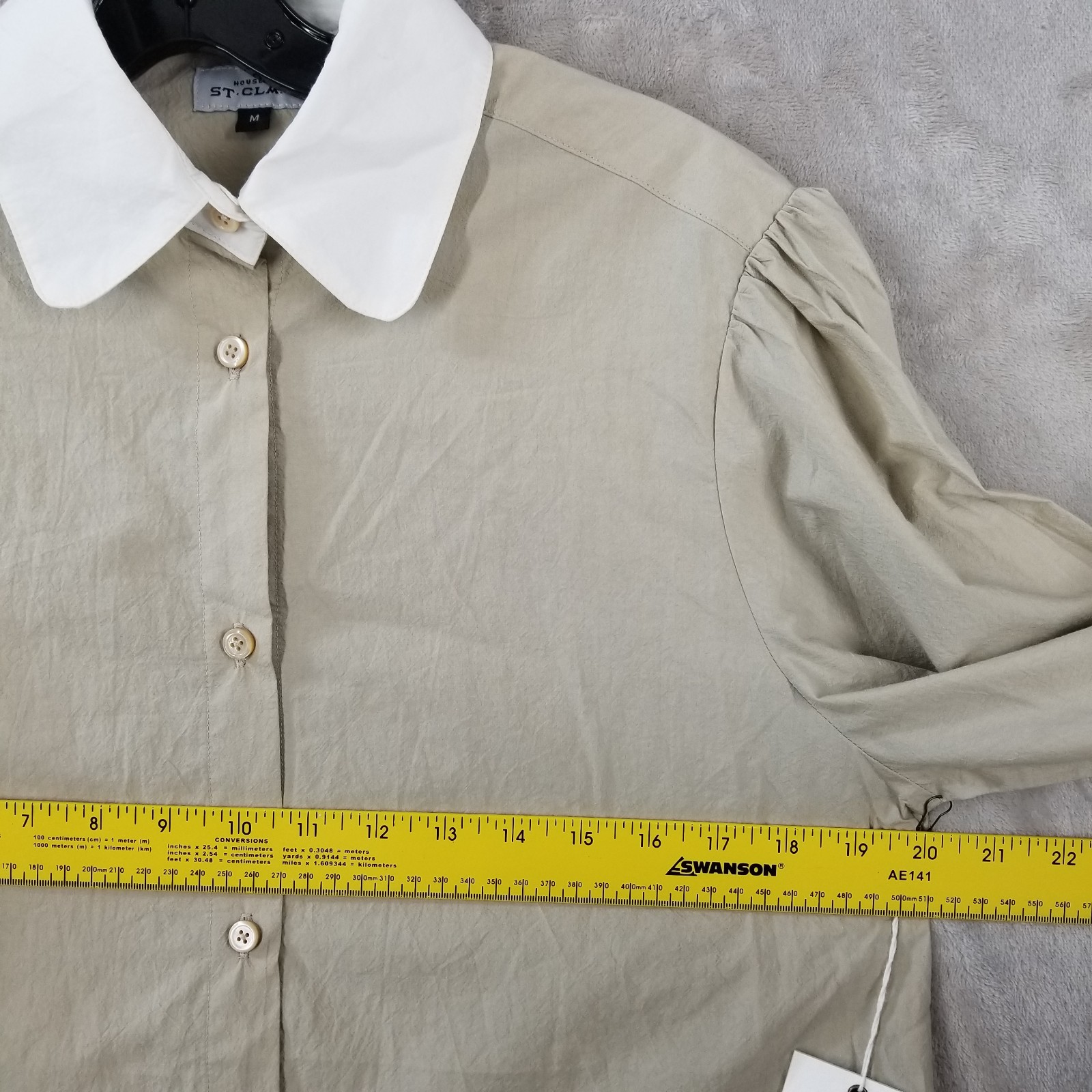 House of St. Claire Blouse Women M Beige Balloon Sleeve Italian Fabric USA Made