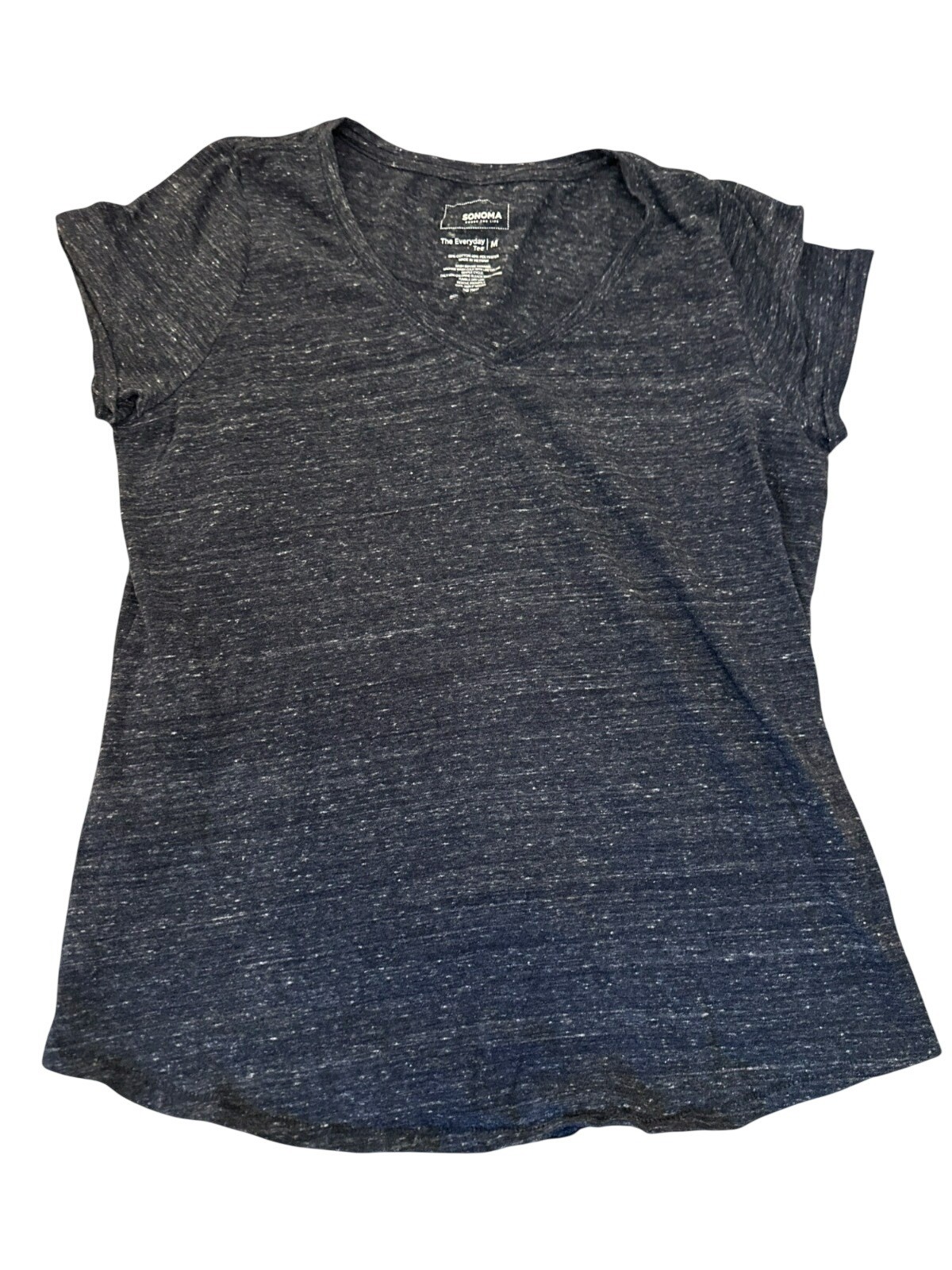 Sonoma Womens Everyday Tee M Blue Heather V-Neck Short Sleeve Casual Shirt