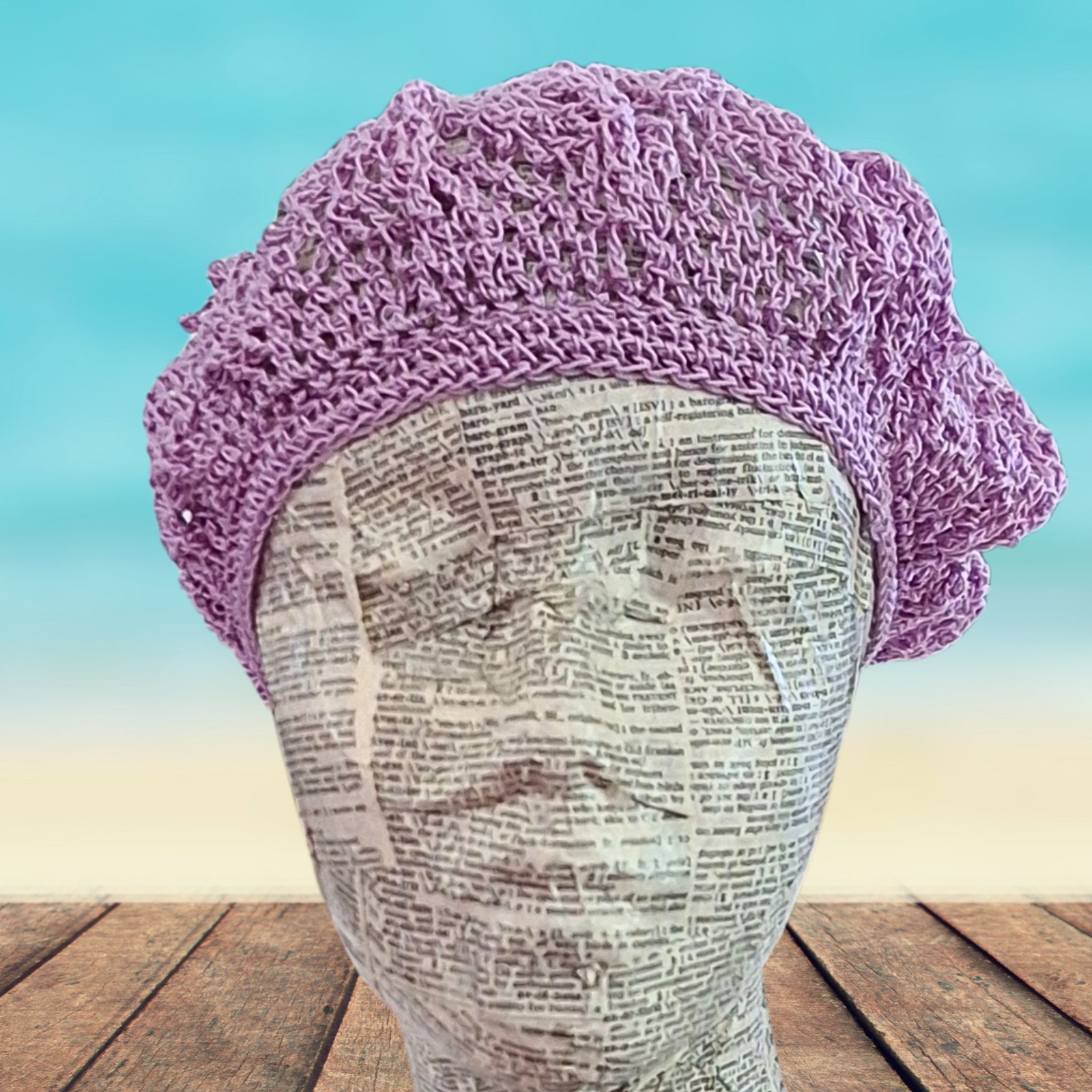 Crochet Lace “Boho” Hat – Light Purple Cotton- Adult One Size