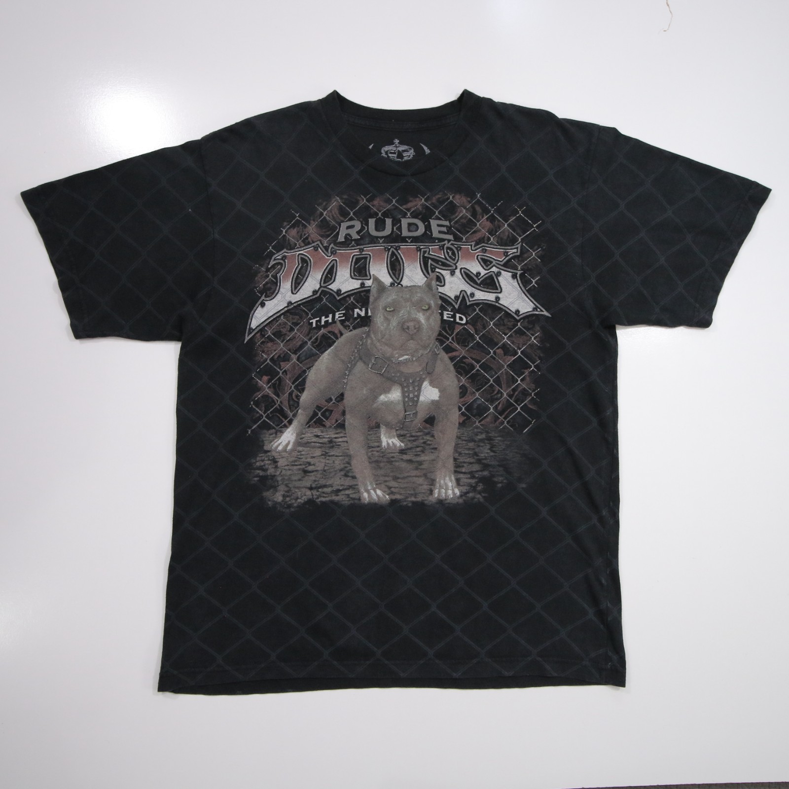 Vintage Rude Dog Tee All Over Print Pittbull Art Y2K T Shirt Large Cage Fighting