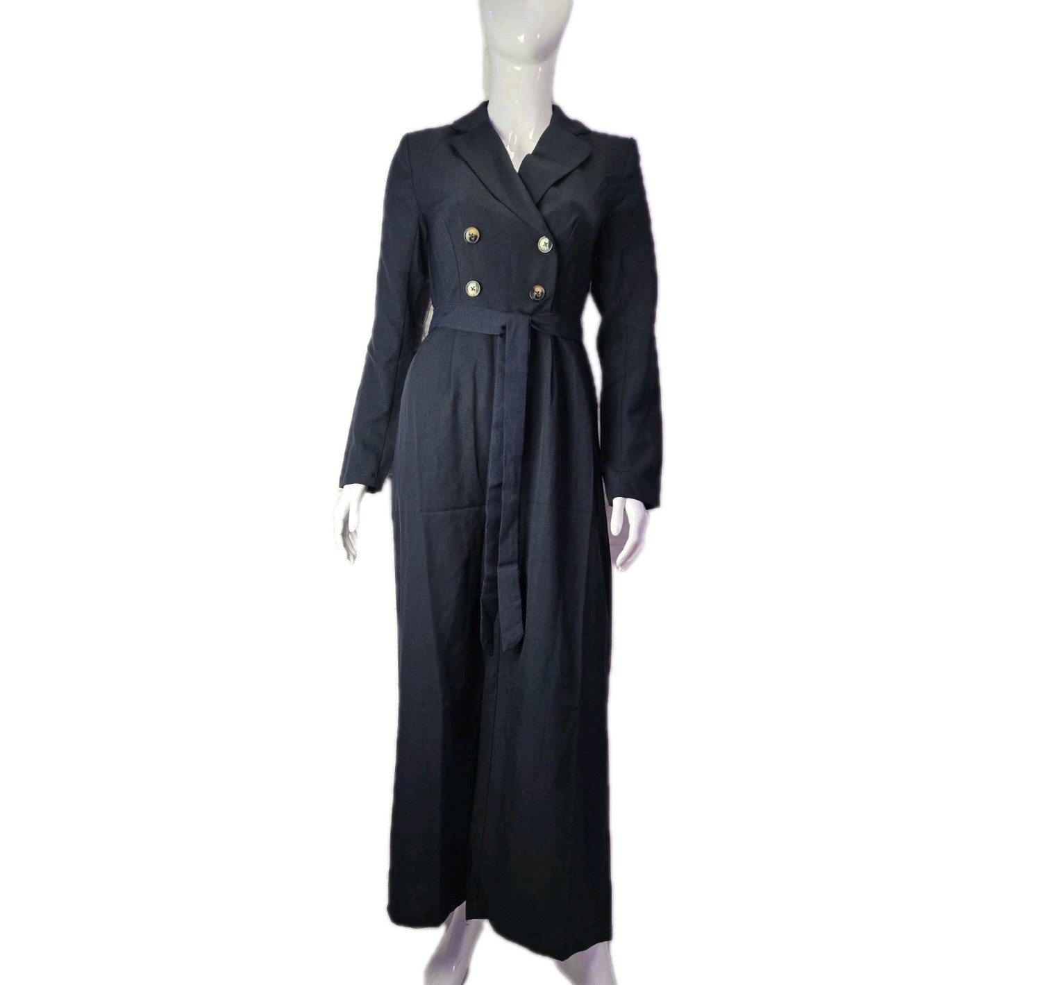 Women’s Chic Black Turn Down Collar Elegant Double- Brested Jumpsuit Sz: S