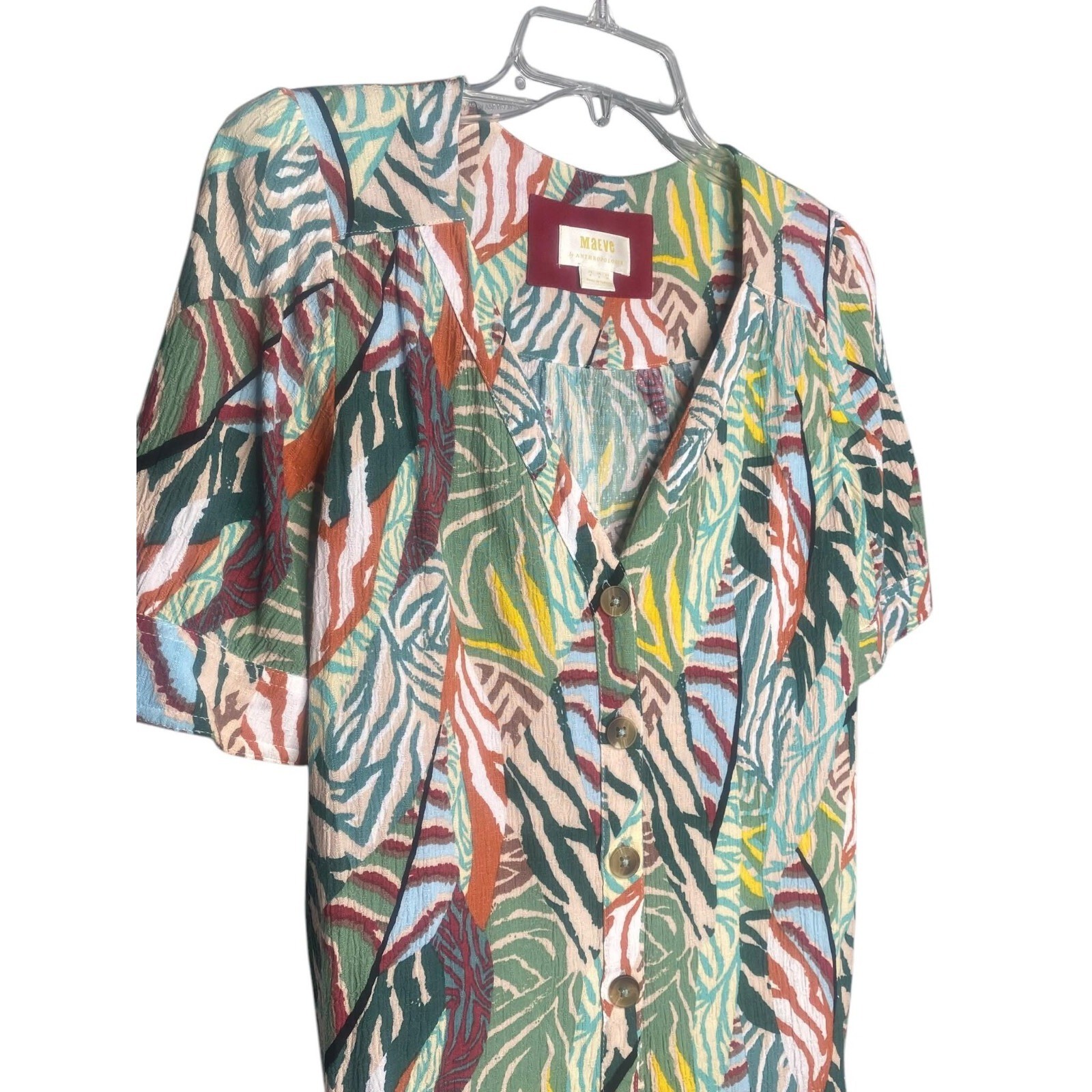 Maeve by Anthropologie Women’s blouse Blaise Button Down Boho tropical Size 4