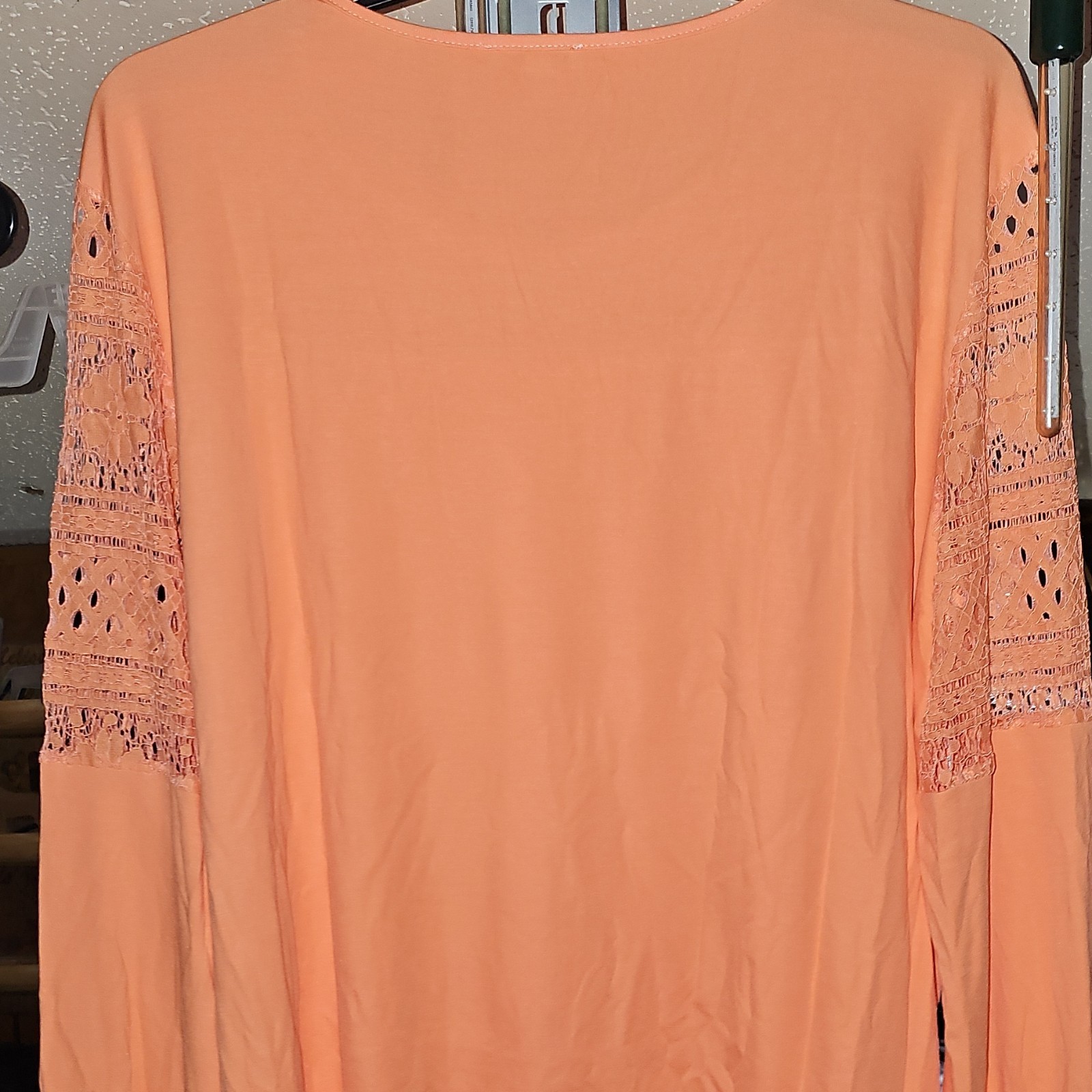 White Birch Coral Solid Top 3X Plus Lace Accent Scoop Neck Long Sleeve Pullover