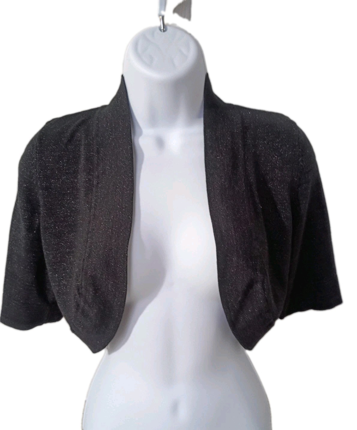 Jessica Howard Shrug S Small Black Metallic Glitter Shiny Knit Cropped Bolero