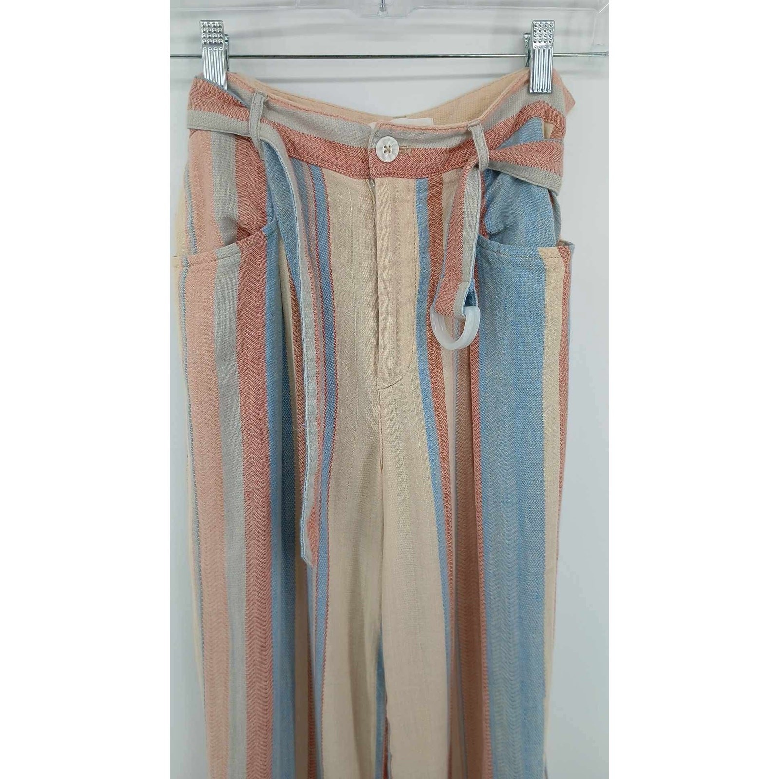 Anthropologie Linen blend wide-leg pants, striped belted design (0)