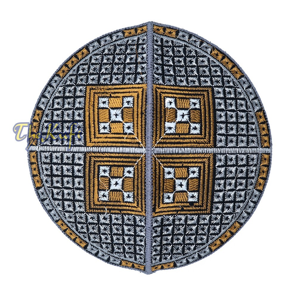 Dark Gray Rust Brown Embroidered Diamond Design Semi-rigid Pakistani-style Kufi