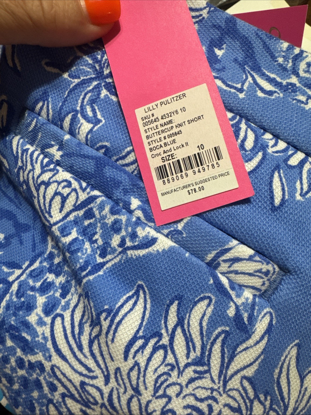 Lilly Pulitzer Buttercup 5” Stretch Knit Shorts Boca Blue Croc & Lock It Size 10