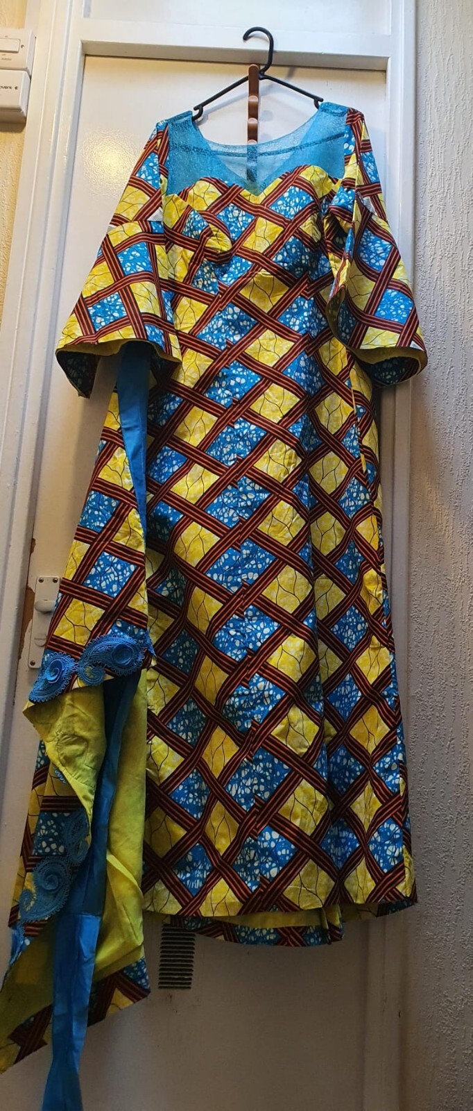 Julius Wax Ankara Wrapper Dress with ribbon to tie at the back. UK Size 16/18.