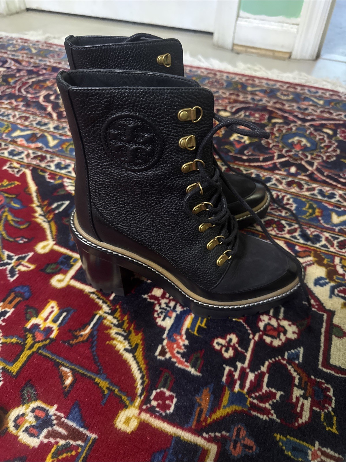 New Tory Burch Miller Lug Sole Bootie 95MM Women’s 7.5Pebbled Leather Suede