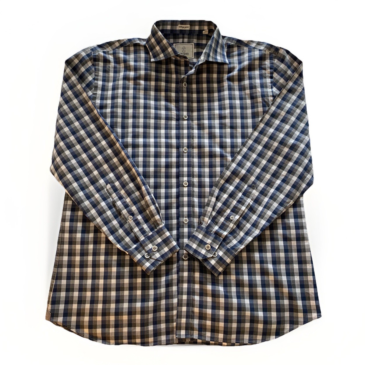 Todd Snyder NY Melange Yarns Gingham Check Shirt Blue Grey Mens Large 16.5 32/33