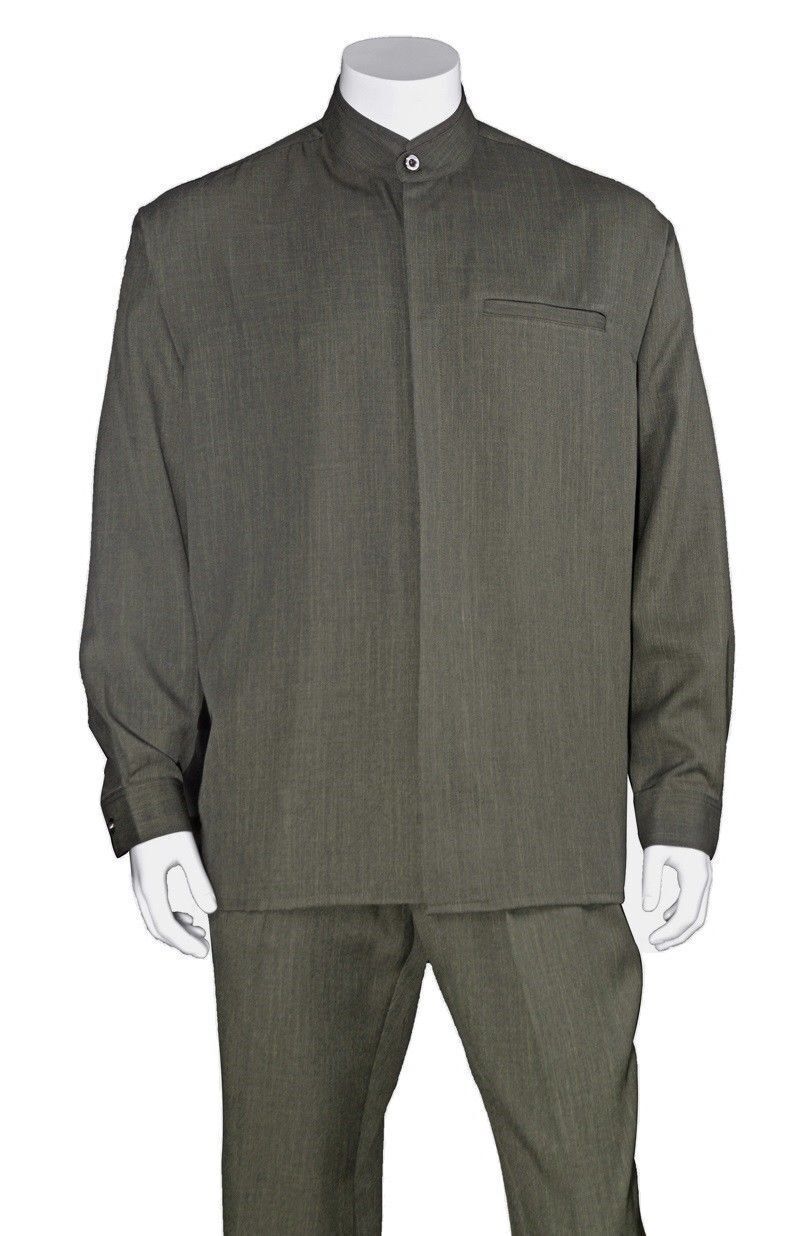 Men’s Luxurious Mandarin Collar (banded collar) Walking Suit 2-Piece Set #28266