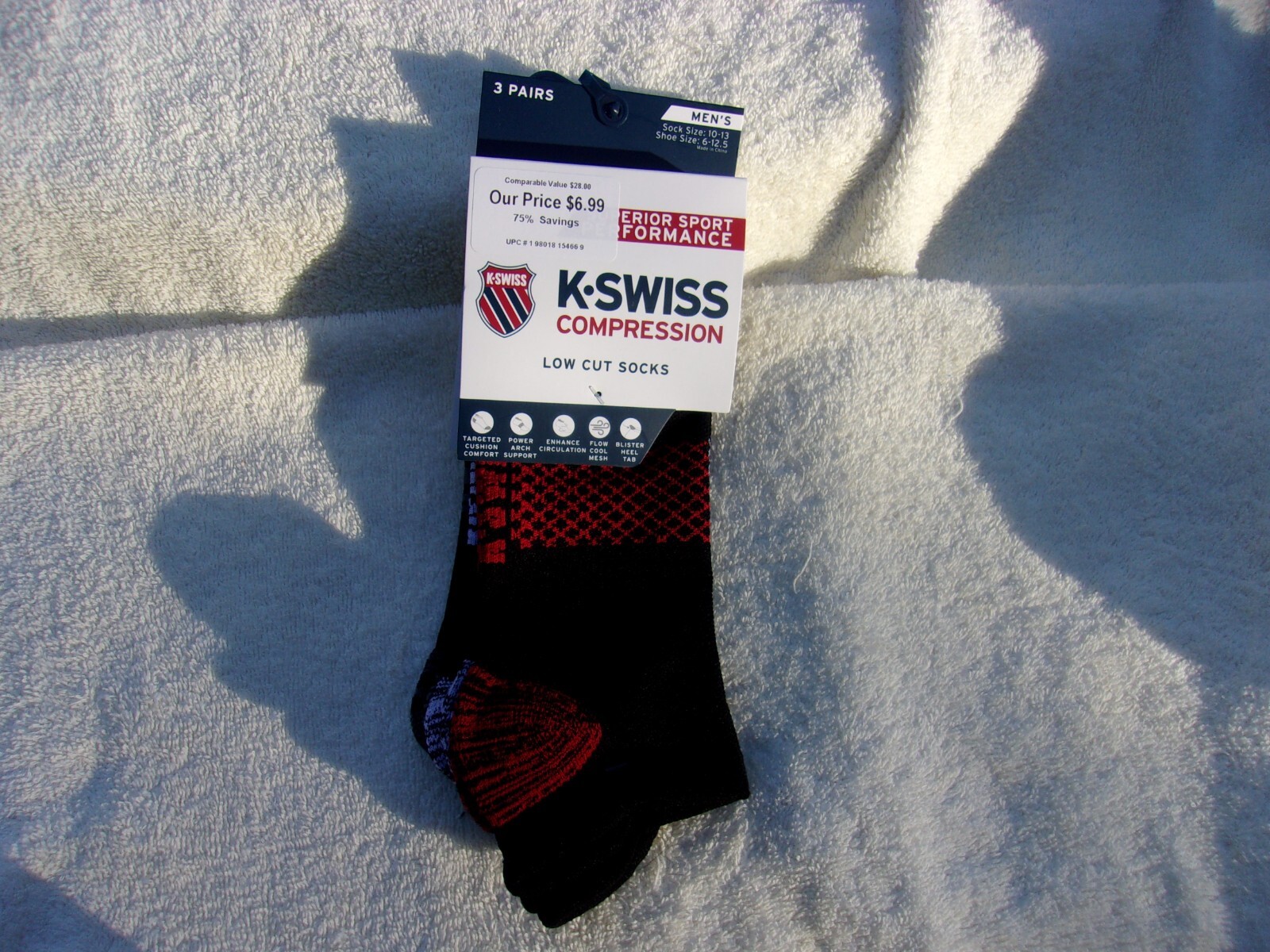 NWT K Swiss black low cut compression socks, men’s L (6-12.5), 3-pack, nylon