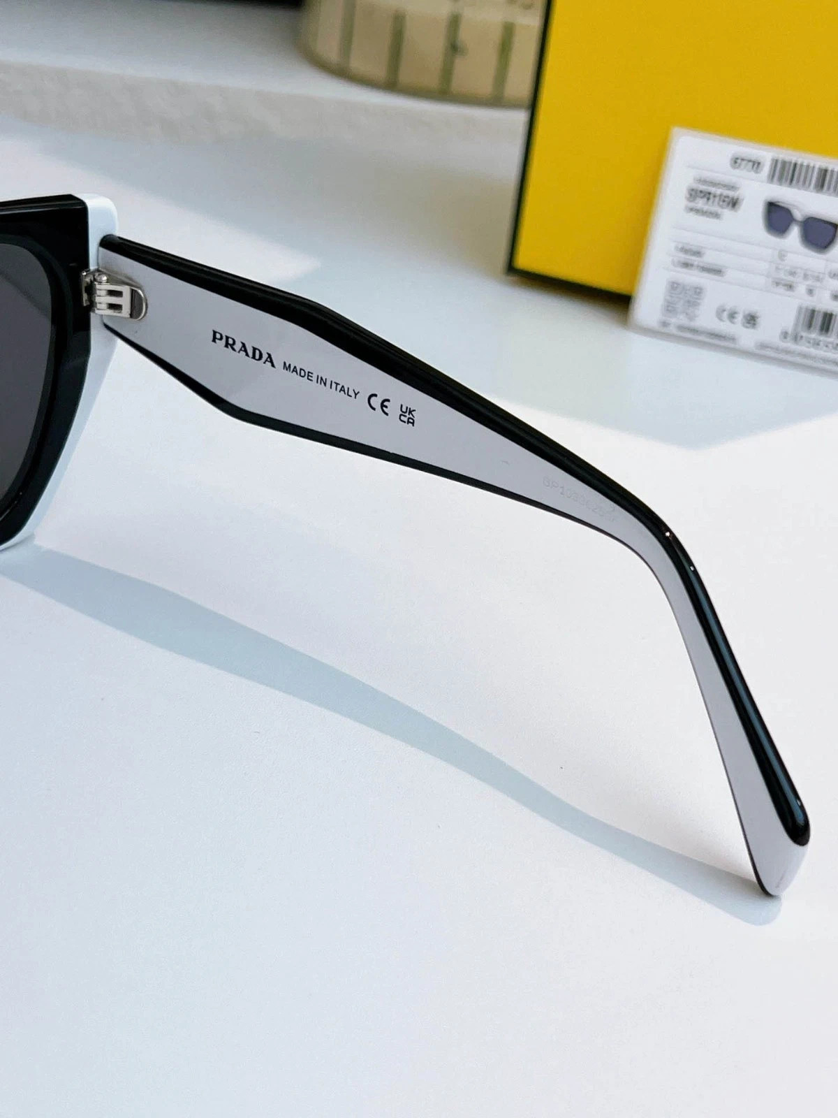 Prada PR 15WS Oversize Square Sunglasses Women Black White Frame UV400 Authentic