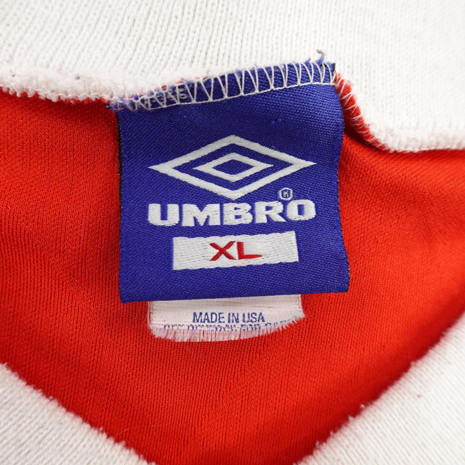 Vintage Umbro Shirt Mens XL Red White Soccer Jersey #21 Shiny Silky USA 90s ^