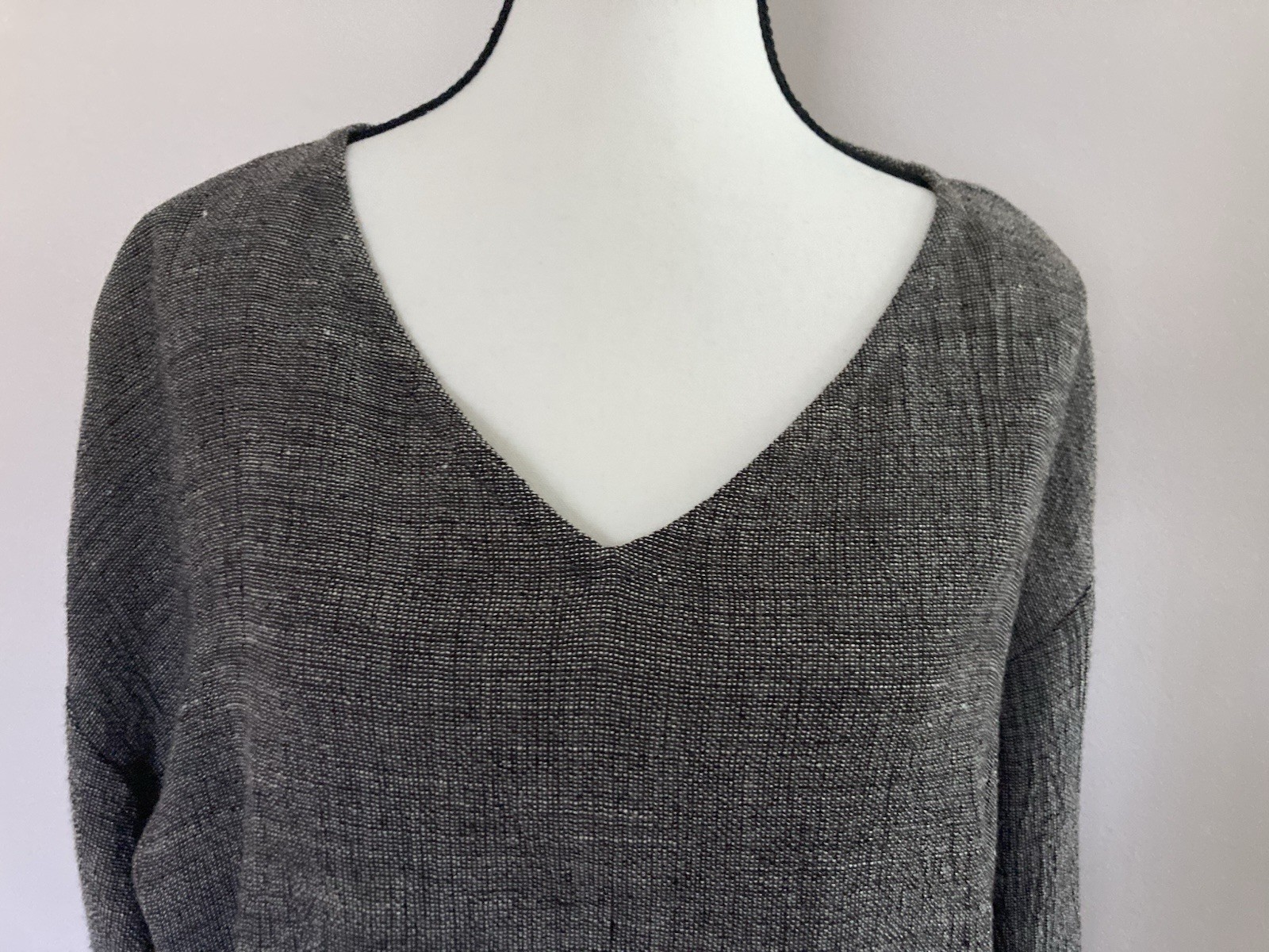 EILEEN FISHER Top Wool Viscose Blend Textured Long Sleeve Brown Oversized Sz S
