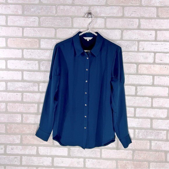 Veronika Maine Teal Jewel Tone Button Down Button Size S