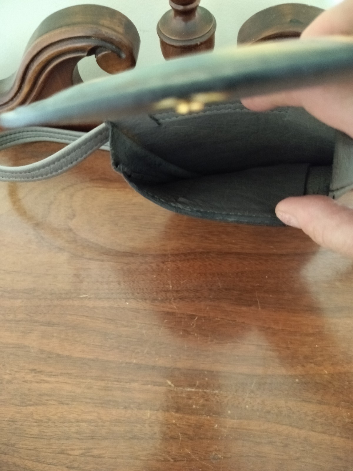 Manatee Gray Leather Mini Purse/35 In/Wear Around Neck Or Around Waist