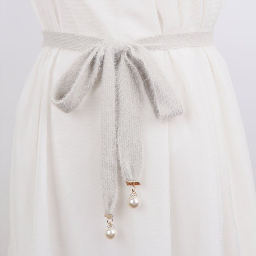 Women Knitted Beaded Belt Waistband Tie Ribbon Strap for Sweater Jumper Cardigan