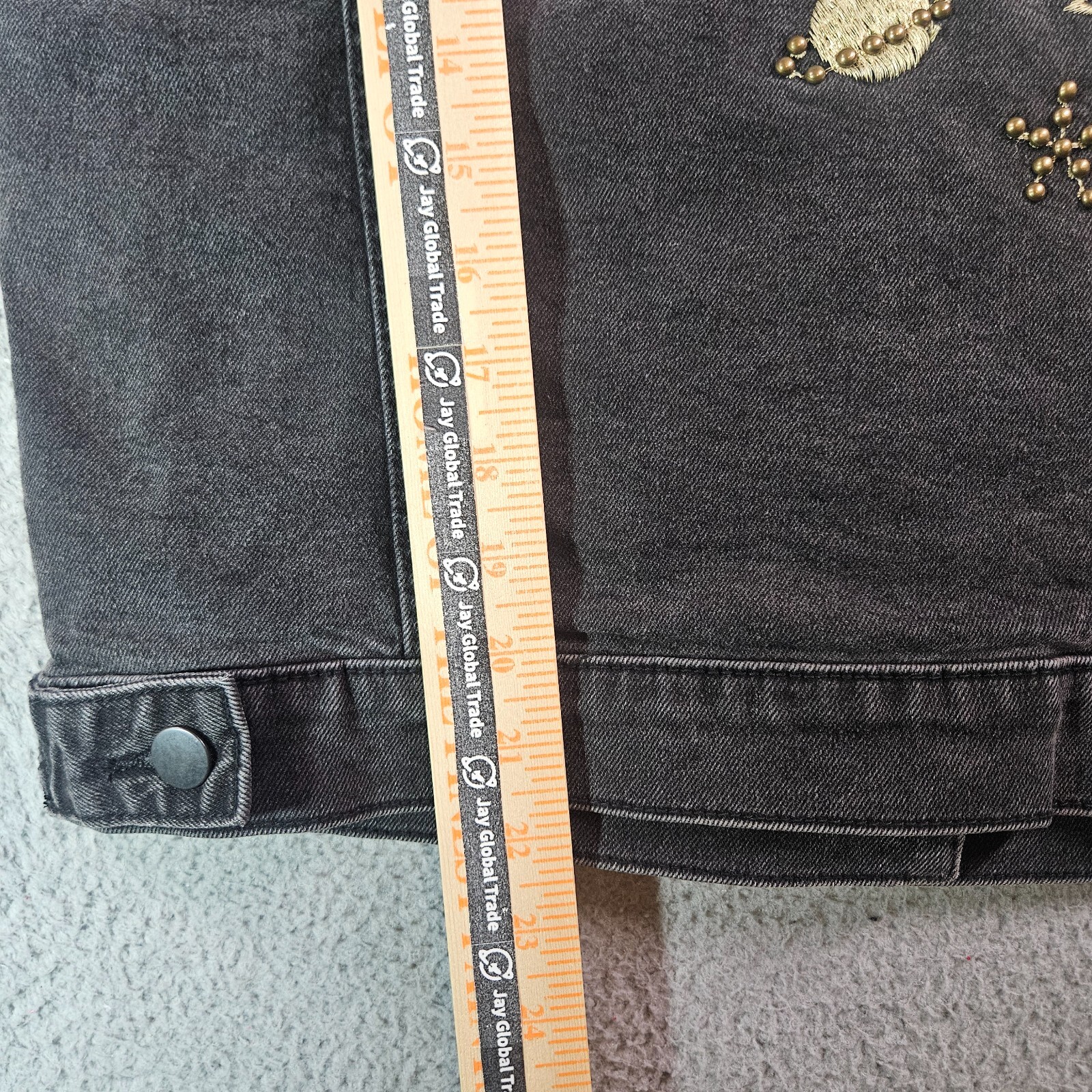 $178 NWT Driftwood Denim Jacket Women XS Studded Gold Star Embroidered Black