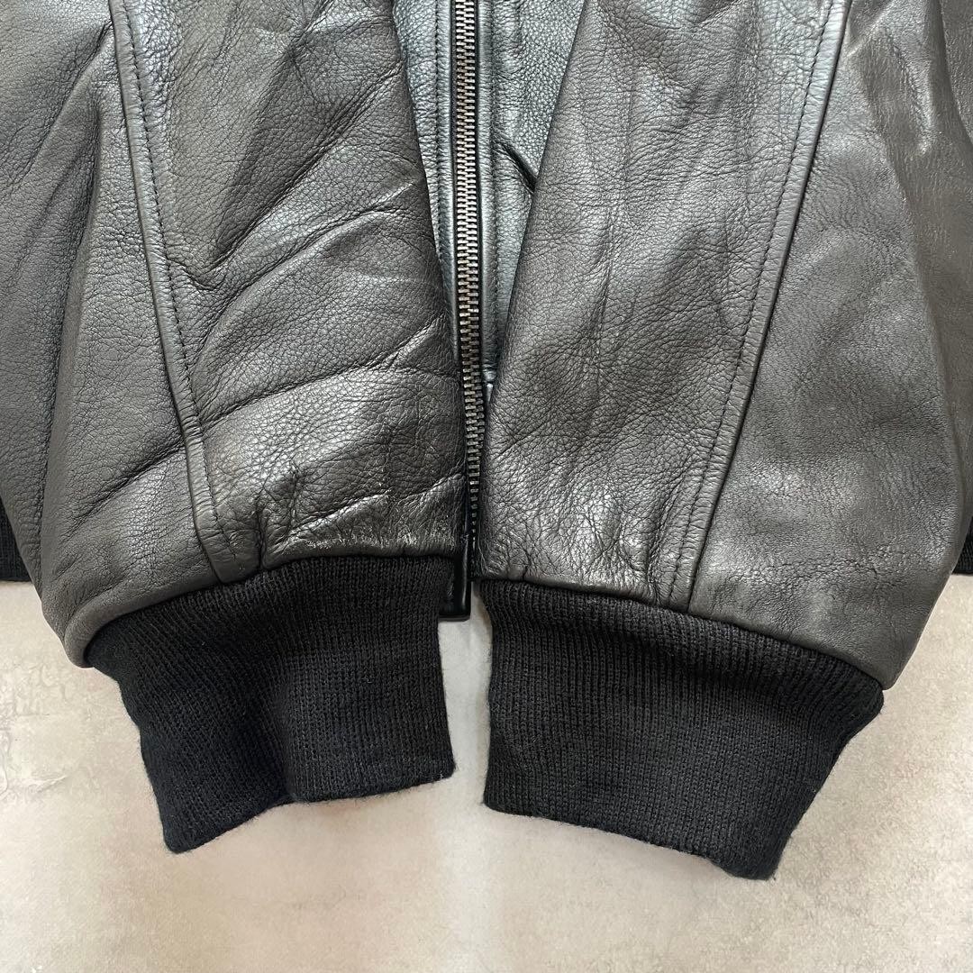 AVIREX TEDMAN leather Jacket Blouson Coat Men Size L Black Genuine