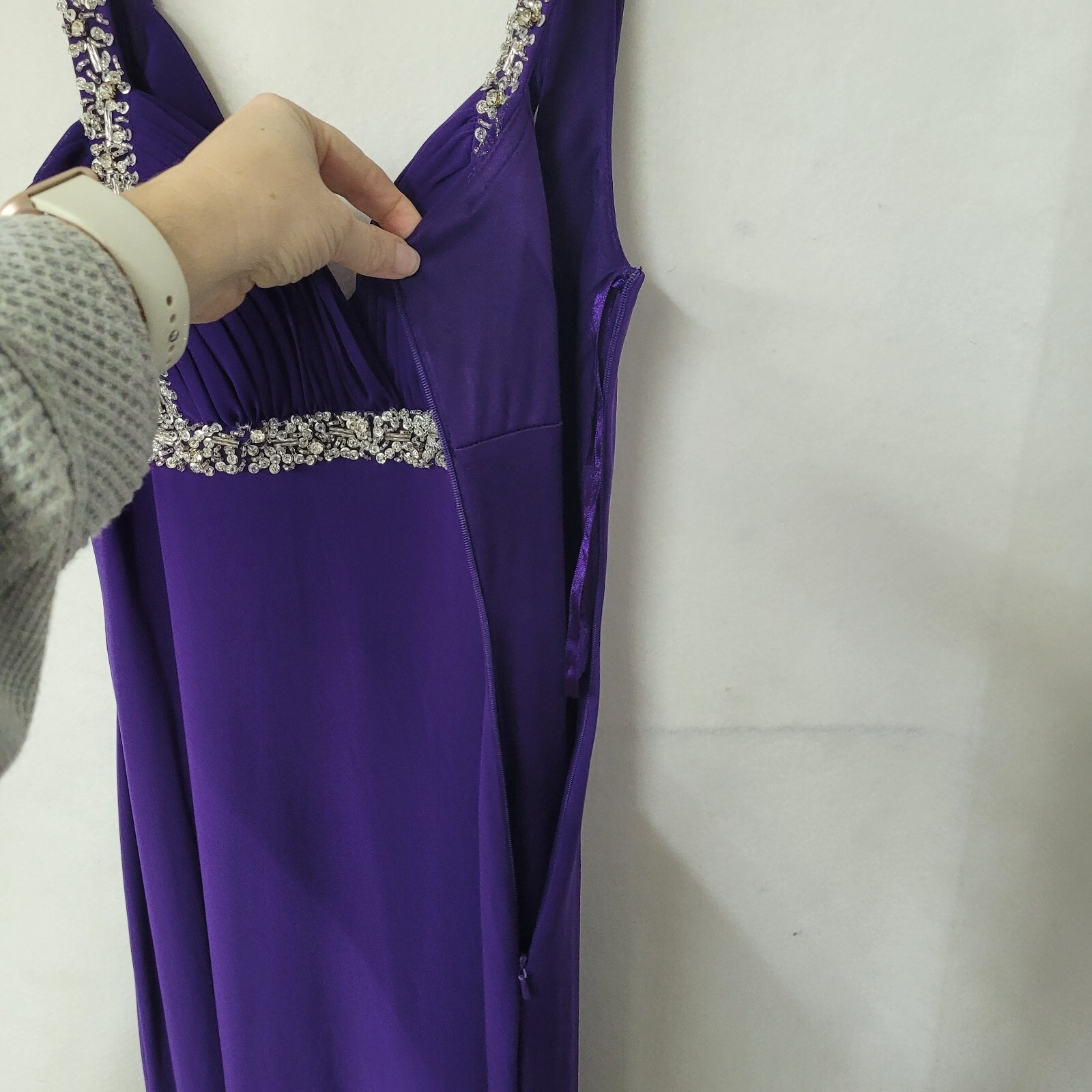 Betsy & Adam Dress Womens 8 Formal Purple Rhinestone Gown Lined Prom Wedding New