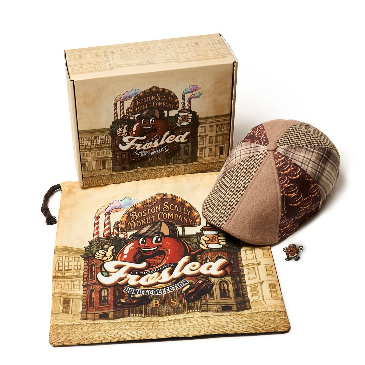 🍩Boston Scally Chocolate Frosted Donut XL WITH DUSTBAG AND PIN🍩Ready to Ship!