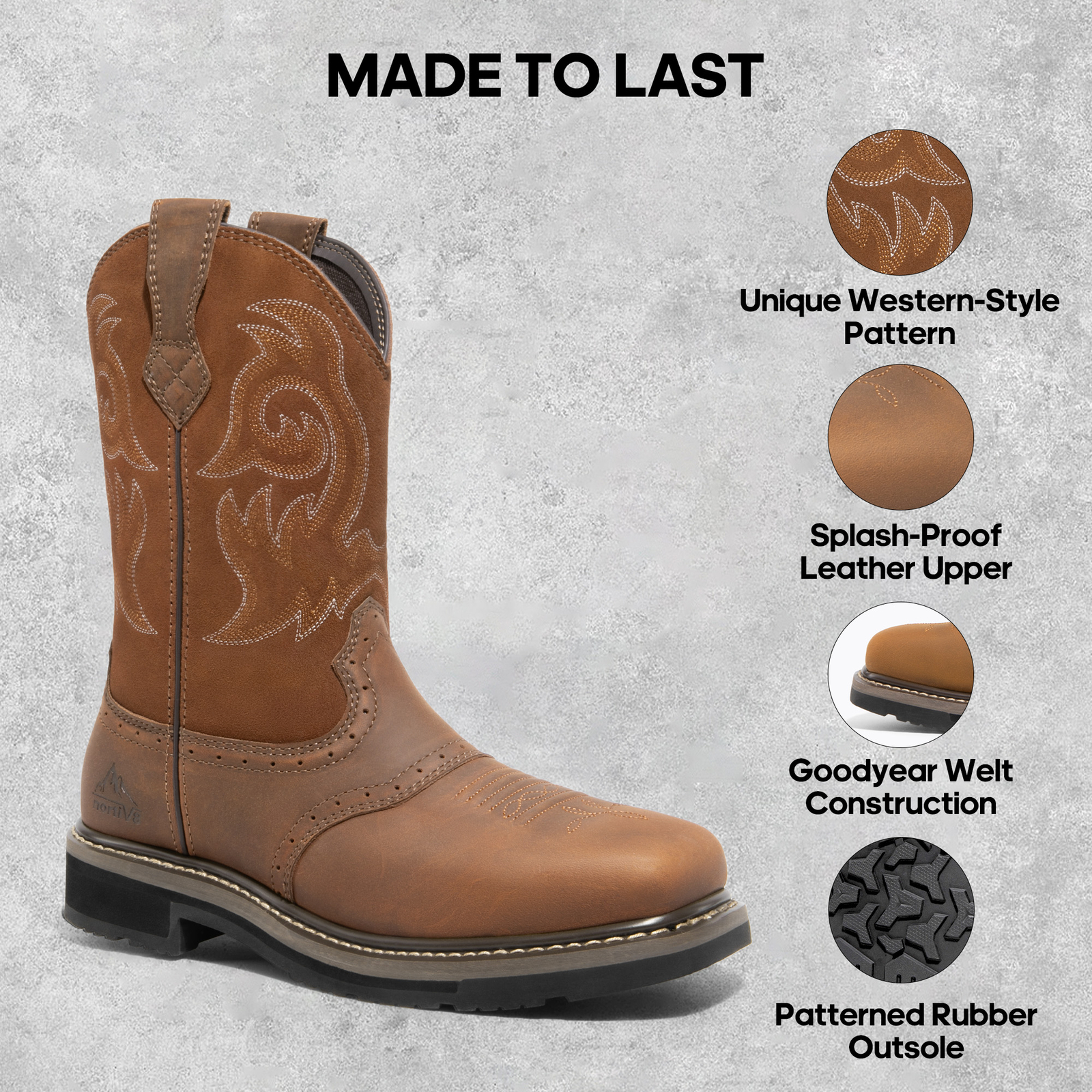 Mens Steel Toe Boots Western Boots Cowboy Boots Square Toe Leather Work Boots