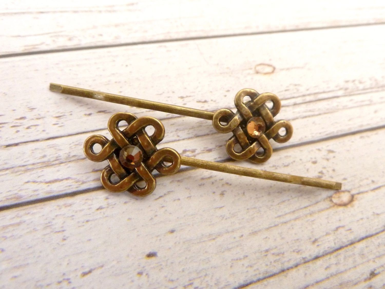 Celtic Knot Hair Clips Set of 2 Golden Brown Bronze Tone