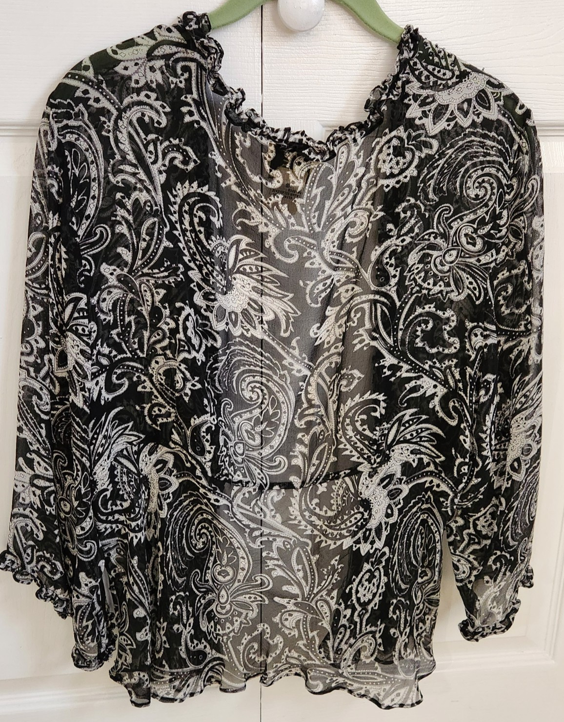 Vintage ICE brand 100% SILK Sheer Top Kimono Ruffles Beaded Accent Y2K ~ size 20