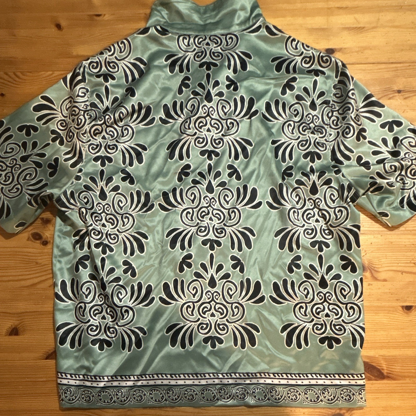 Nova Men Men’s Satin Polyester Floral Button-Up Shirt Green/Black/White L