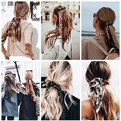 27 Inches Silk Feeling Square Head Scarf – 4 Pcs Black+camel+light Green+brown