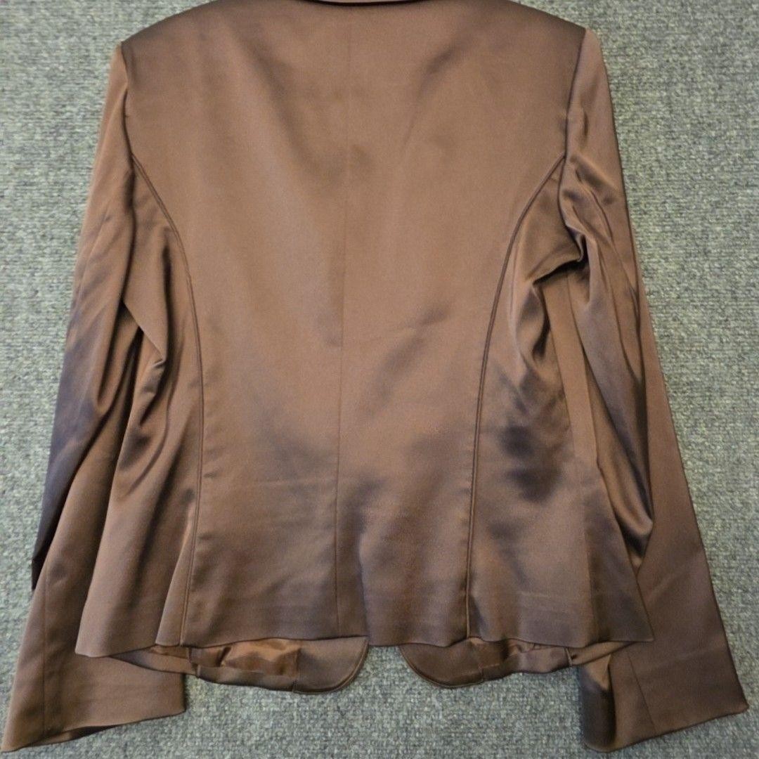 Cache Blazer Womens 10 Brown Satin 2 Button Rhinestone Stretch Jacket USA Y2K